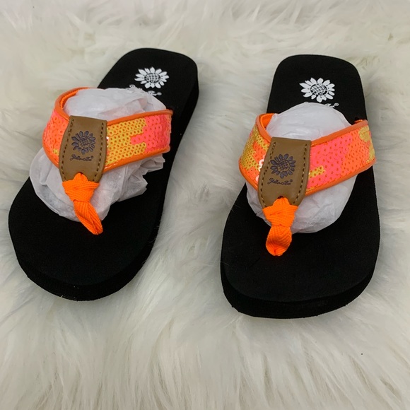 orange yellow box flip flops